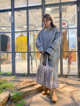 「Maison Margiela（メゾンマルジェラ）のアイテム（ブーツ）」を使った、yunaさん（レディース・154cm）の秋コーディネート