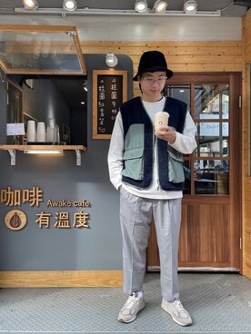 「plain-me（プレインミー）のアイテム（スラックス）」を使った、Alex🇹🇼さん（メンズ・175cm）の冬コーディネート