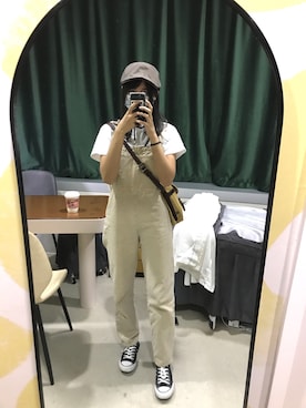 「PULL&BEAR（プルアンドベア）のアイテム（サロペット/オーバーオール）」を使った、𝐒𝐀𝐌𝐀𝐍 ☽さん（レディース・158cm）の夏コーディネート