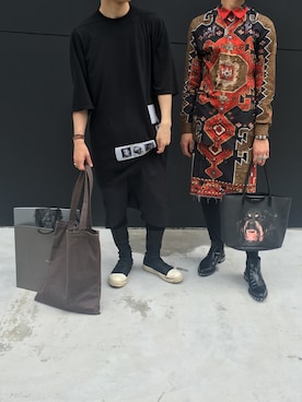 「DRKSHDW by RICK OWENS（ダークシャドウ バイ リックオウエンス）のアイテム（Tシャツ/カットソー）」を使った、🌹さん（メンズ・170cm）の夏コーディネート