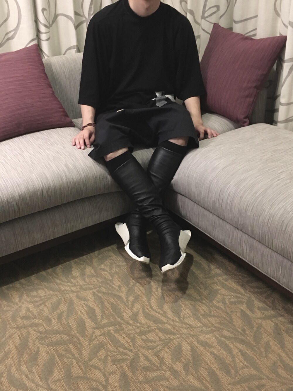 「RICK OWENS、RickOwens×adidas、drkshdw、black」｜「adidas×Rick Owensのアイテム（スニーカー、ブラック系）」を使った、🌹さん（メンズ・171cm）の春コーディネートの1枚目の写真