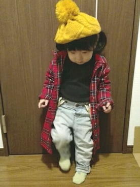 「ZARA KIDSのアイテム（シャツワンピース）」を使った、misyuuさん（キッズ・80cm）の冬コーディネート
