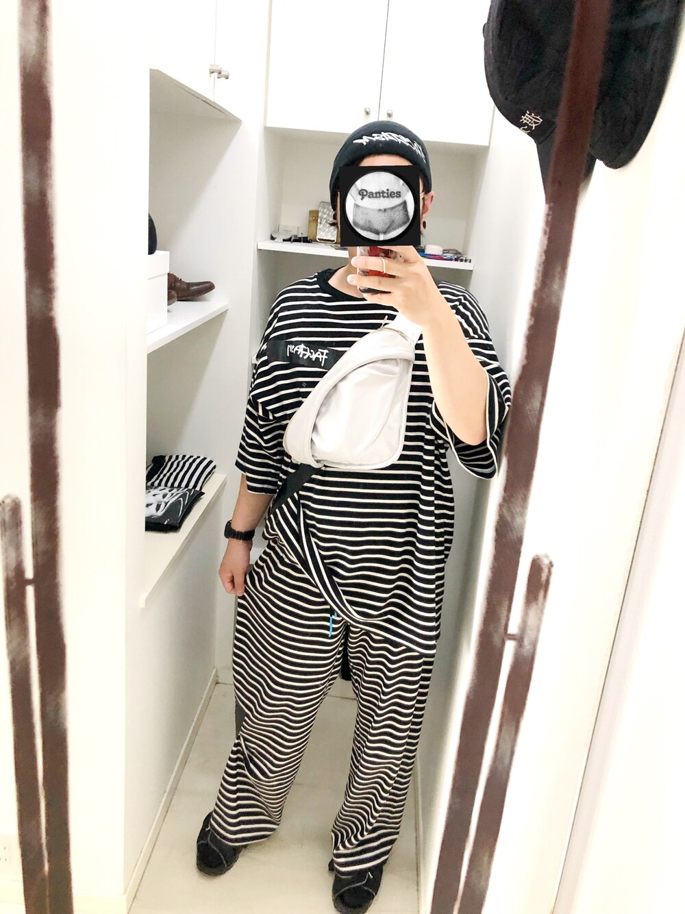 「FACETASMのFACETASM SKEATER CAP（ニットキャップ/ビーニー、ブラック系）」を使った、iinioiさん（メンズ・170cm）の夏コーディネートの1枚目の写真