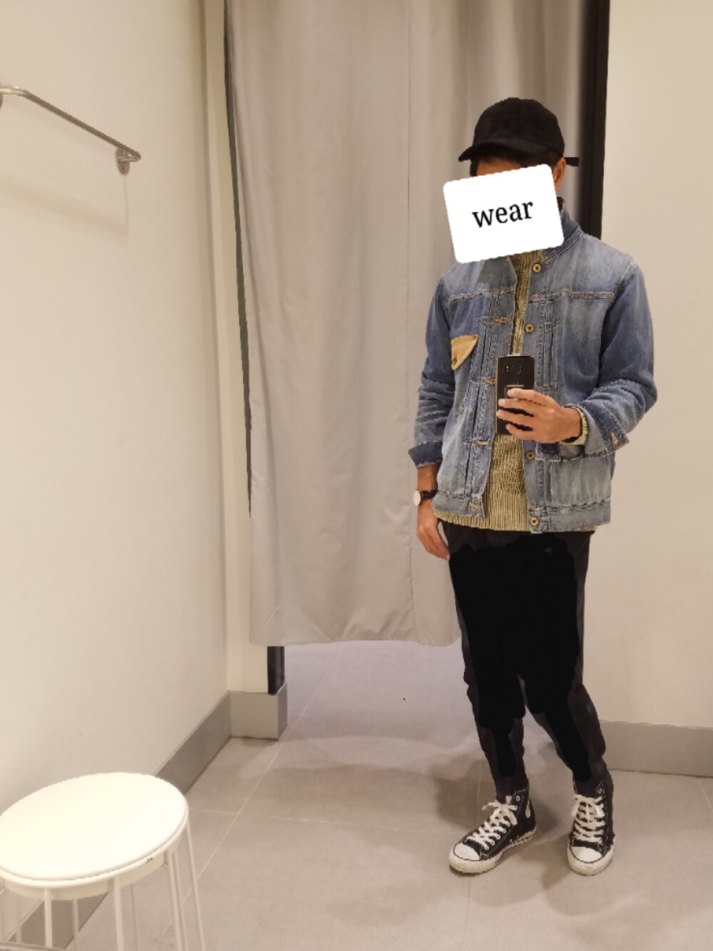 「ストリート服が好き、休日スタイル、カジュアルコーデ、スニーカー、シンプルコーデ、デニム、converse、スウェット、GU、デニムジャケット」｜「ZARAのアイテム（キャップ、ブラック系）」を使った、Yu-pisenさん（メンズ・170cm）の秋コーディネートの1枚目の写真