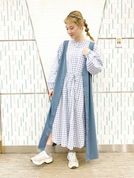 「Samansa Mos2 blue（サマンサモスモスブルー）のアイテム（シャツワンピース）」を使った、つ  ぐ  🐥さん（レディース・153cm）の春コーディネート