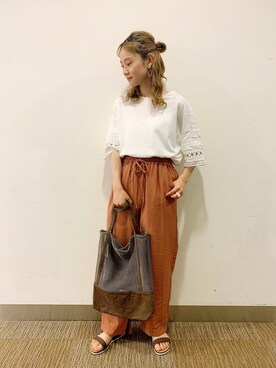 「Samansa Mos2 blue（サマンサモスモスブルー）のアイテム（パンツ、オレンジ系）」を使った、つ  ぐ  🐥さん（レディース・153cm）の春コーディネート