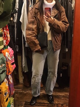 「CELINE（セリーヌ）のアイテム（クラッチバッグ）」を使った、Shionさん（レディース・156cm）の冬コーディネート