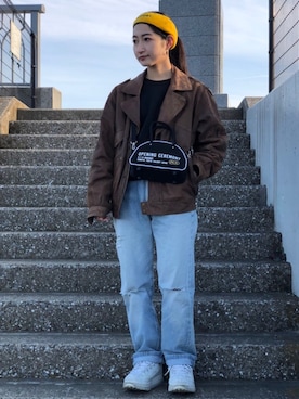 「OPENING CEREMONY（オープニングセレモニー）のアイテム（ショルダーバッグ）」を使った、Shionさん（レディース・156cm）の冬コーディネート