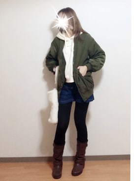 「SpRay（スプレイ）のアイテム（ミリタリージャケット）」を使った、yukky さん（レディース・168cm）の冬コーディネート