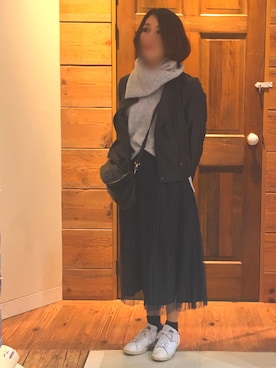 「Simplicite（サンプリシテ）のアイテム（ライダースジャケット）」を使った、mitsuoさん（レディース・162cm）の冬コーディネート