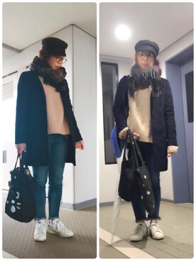 「179/WG（イチナナキュウダブルジー）のアイテム（帽子）」を使った、mitsuoさん（レディース・162cm）の冬コーディネート