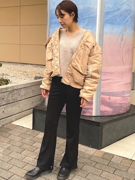 「GUコーデ」｜「アイテム（MA-1）」を使った、mryさん（レディース・163cm）の春コーディネート