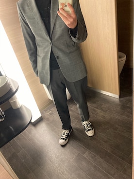 「UNIQLO（ユニクロ）のエクストラファインメリノタートルネックセーター（長袖）（ニット/セーター、ブラック系）」を使った、keiさん（メンズ・170cm）の冬コーディネート