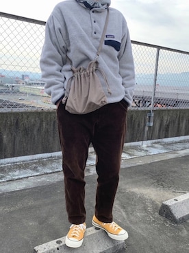 「UNIQLO（ユニクロ）のアイテム（その他パンツ、ブラウン系）」を使った、keiさん（メンズ・170cm）の冬コーディネート