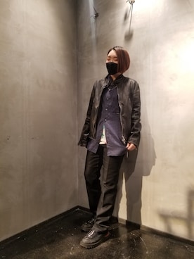 「ショートヘア」｜「アイテム（ライダースジャケット）」を使った、あやさん（レディース・170cm）の冬コーディネート