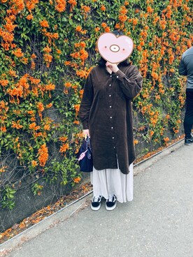 「earth music&ecology（アースミュージックアンドエコロジー）のコーデュロイワンピース ＊（ワンピース）」を使った、Amberさん（レディース・155cm）の春コーディネート