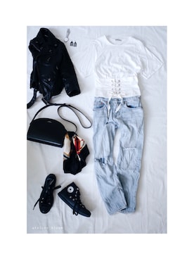 「outfit」｜「アイテム（ライダースジャケット）」を使った、atelier bloomさん（レディース・152cm）の春コーディネート