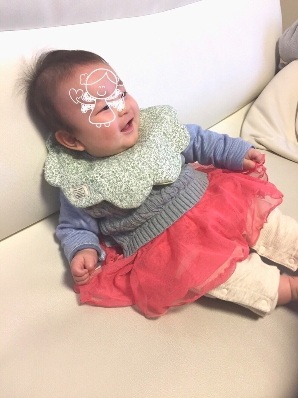 「おんなのこ、０歳、ロンパース、3ヶ月、重ね着風」｜「kids zooのアイテム（ロンパース、その他）」を使った、Rio❇︎さん（キッズ・60cm）の冬コーディネートの1枚目の写真