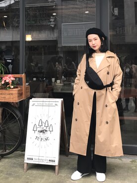 「MEIER.Q（マイヤーキュー）のアイテム（トレンチコート）」を使った、Louさん（レディース・160cm）の春コーディネート