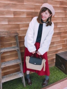 「クルーネック」｜「アイテム（ハンチング/ベレー帽）」を使った、miss＊さん（レディース・148cm）の秋コーディネート