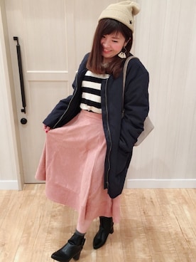 「DRESKIP（ドレスキップ）のアイテム（ニットキャップ/ビーニー）」を使った、miss＊さん（レディース・148cm）の冬コーディネート