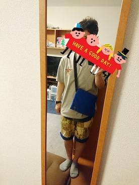 「アイテム（ボディバッグ/ウエストポーチ、ブルー系）」を使った、ショウさん（メンズ・168cm）の夏コーディネート