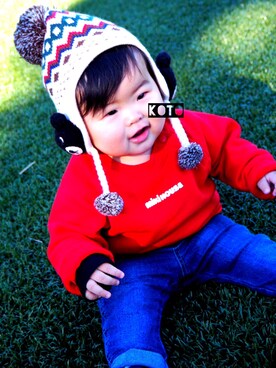 「DOUBLE_B（ダブルビー）のアイテム（帽子）」を使った、ma___3iさん（キッズ・70cm）の秋コーディネート