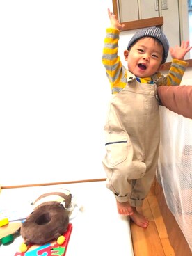 「RAGMART（ラグマート）のアイテム（サロペット/オーバーオール）」を使った、asabowさん（キッズ・80cm）の冬コーディネート