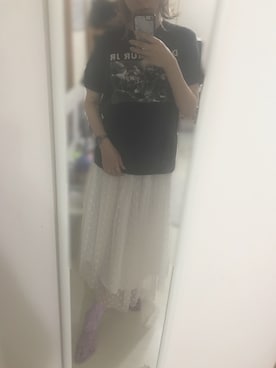 「SpRay（スプレイ）の柄レースチュールスカート（スカート、ホワイト系）」を使った、milenさん（レディース・165cm）の春コーディネート