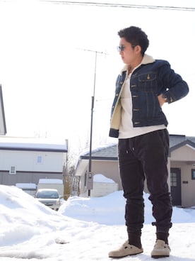 「Lee（リー）のアイテム（ライダースジャケット）」を使った、okatashiさん（メンズ・156cm）の冬コーディネート