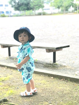 「ノースフェイス」｜「アイテム（水着/着物・浴衣）」を使った、Ren10Hinaさん（キッズ・80cm）の夏コーディネート