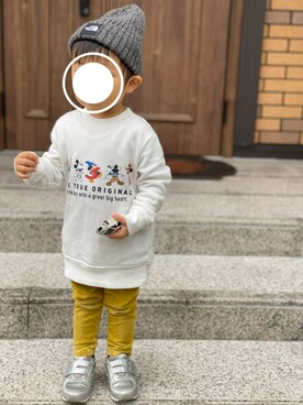 「シルバーシューズ」｜「アイテム（ニットキャップ/ビーニー）」を使った、Ren10Hinaさん（キッズ・80cm）の秋コーディネート