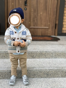 「カウチンセーター」｜「アイテム（ニットキャップ/ビーニー）」を使った、Ren10Hinaさん（キッズ・80cm）の冬コーディネート