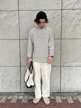 「FORK&SPOON（フォークアンドスプーン）のFORK&SPOON　ボートネックボーダー（Tシャツ/カットソー）」を使った、yuya102345さん（メンズ・175cm）の春コーディネート
