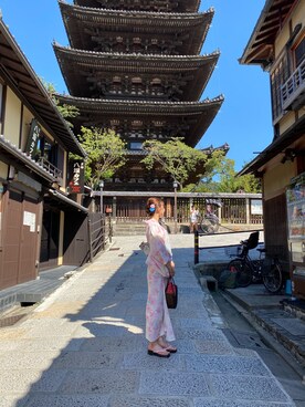 「不明のアイテム（浴衣、ピンク系）」を使った、みきさん（レディース・164cm）の秋コーディネート