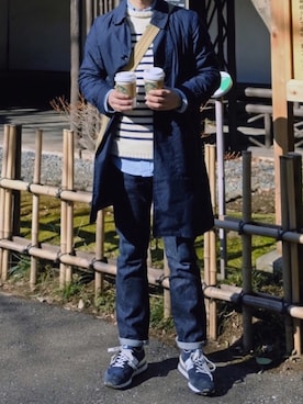 「OMNIGOD（オムニゴッド）のアイテム（ステンカラーコート）」を使った、ジョさん（メンズ・172cm）の春コーディネート