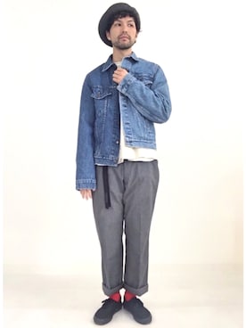 「SUNSEA（サンシー）のアイテム（帽子）」を使った、Shinya Tokunagaさん（メンズ・172cm）の冬コーディネート