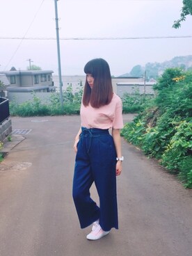 「Heather（ヘザー）のﾑｼﾞﾎﾟｹT*SS  751960（Tシャツ/カットソー、ピンク系）」を使った、airi.さん（レディース・160cm）の夏コーディネート