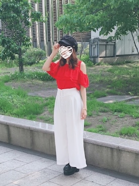 「Heather（ヘザー）のマリンキャスケット　744433（キャスケット、ブラック系）」を使った、airi.さん（レディース・160cm）の夏コーディネート