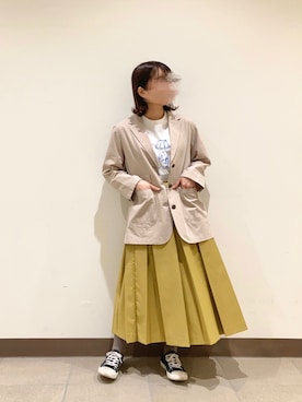 「イエローコーデ」｜「アイテム（ブルゾン）」を使った、かわかみさん（レディース・154cm）の春コーディネート