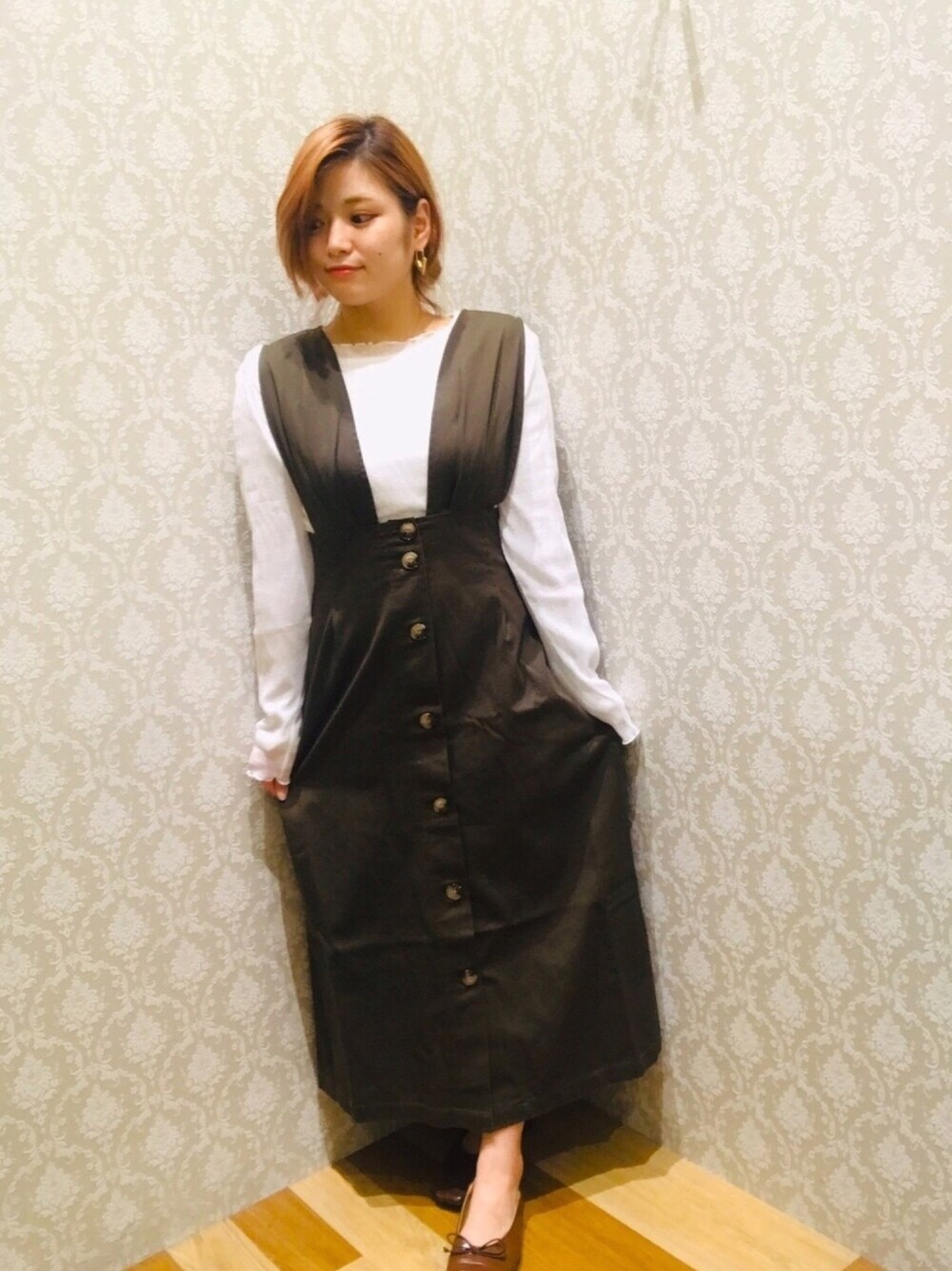「今日のコーデ、低身長、秋服準備はじめました、お洒落さんとつながりたい、彼氏とデート、ママコーデ、秋のコーデ」｜「Green　Parksの・スクエアバレエシューズ＊＊（バレエシューズ、ブラウン系）」を使った、hauhau0910さん（レディース・150cm）の夏コーディネートの1枚目の写真