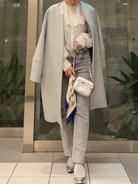 「カラーコート」｜「アイテム（ノーカラージャケット）」を使った、mocharinさん（レディース・161cm）の冬コーディネート