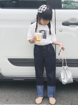 「Tシャツ×デニム」｜「アイテム（ハンチング/ベレー帽）」を使った、kokkoさん（キッズ・110cm）の夏コーディネート