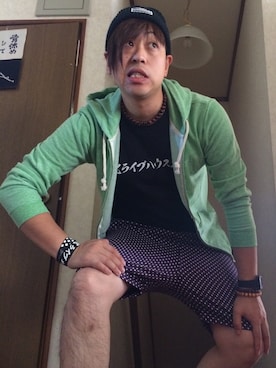 「ROLLING CRADLE（ローリングクレイドル）のアイテム（ニットキャップ/ビーニー）」を使った、水玉男さん（メンズ・180cm）の夏コーディネート