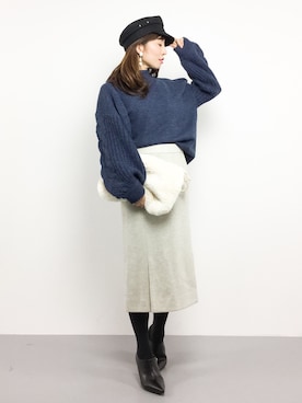 「ファークラッチ」｜「アイテム（キャスケット）」を使った、RINAさん（レディース・160cm）の冬コーディネート