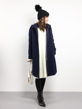 「PLAIN CLOTHING（プレーンクロージング）のアイテム（ニットキャップ/ビーニー）」を使った、RINAさん（レディース・160cm）の冬コーディネート