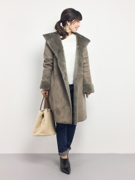 「URBAN RESEARCH ROSSO WOMEN（アーバンリサーチ　ロッソ）のアイテム（ムートンコート）」を使った、RINAさん（レディース・160cm）の冬コーディネート