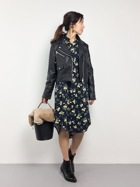 「PLAIN CLOTHING（プレーンクロージング）のアイテム（ブーツ）」を使った、RINAさん（レディース・160cm）の冬コーディネート