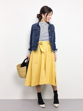 「くつした」｜「アイテム（デニムジャケット）」を使った、RINAさん（レディース・160cm）の冬コーディネート