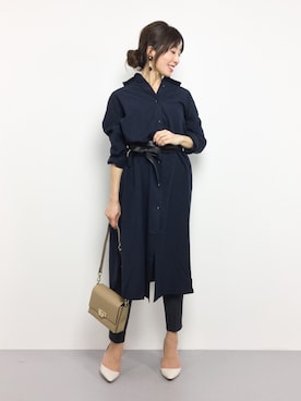 「ロールアップ」｜「アイテム（シャツワンピース）」を使った、RINAさん（レディース・160cm）の冬コーディネート